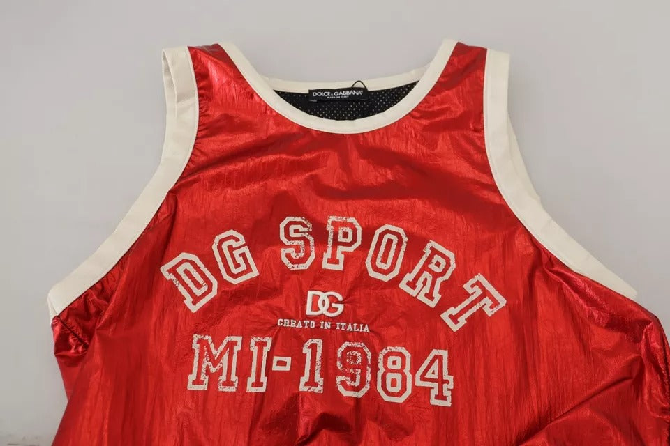 Dolce & Gabbana Red Nylon Logo Print Sleeveless Jersey Top by Dolce & Gabbana