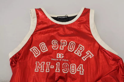 Dolce & Gabbana Red Nylon Logo Print Sleeveless Jersey Top by Dolce & Gabbana