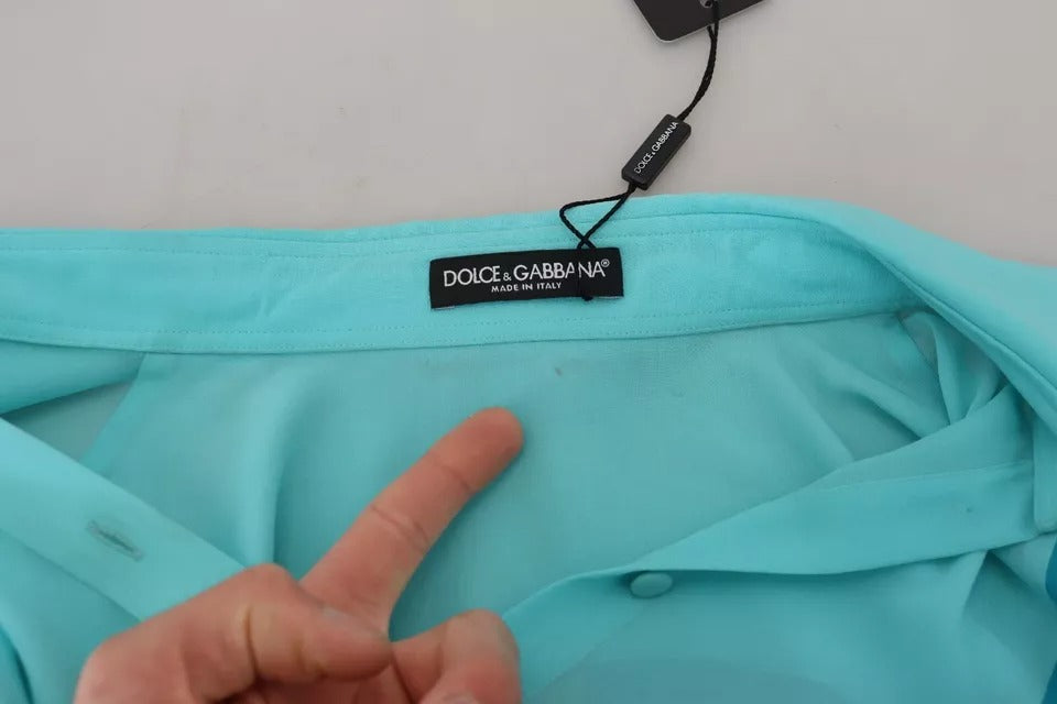 Dolce & Gabbana Blue Collar Long Sleeve Blouse Silk Top by Dolce & Gabbana