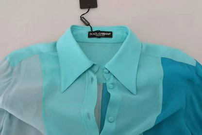 Dolce & Gabbana Blue Collar Long Sleeve Blouse Silk Top by Dolce & Gabbana