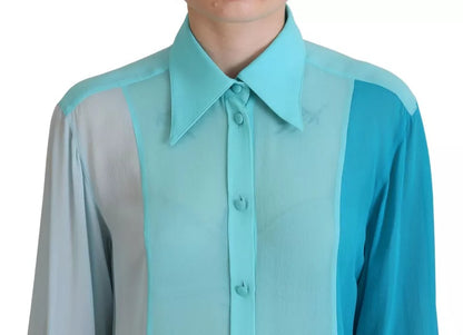Dolce & Gabbana Blue Collar Long Sleeve Blouse Silk Top by Dolce & Gabbana