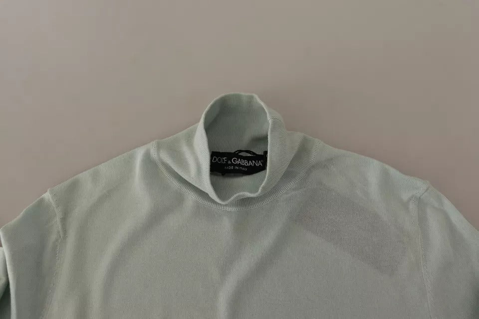 Dolce & Gabbana Mint Green 3/4 Sleeves Turtle Neck Silk Top by Dolce & Gabbana