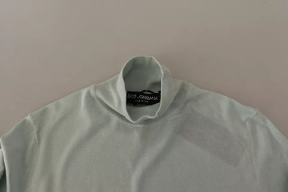 Dolce & Gabbana Mint Green 3/4 Sleeves Turtle Neck Silk Top by Dolce & Gabbana