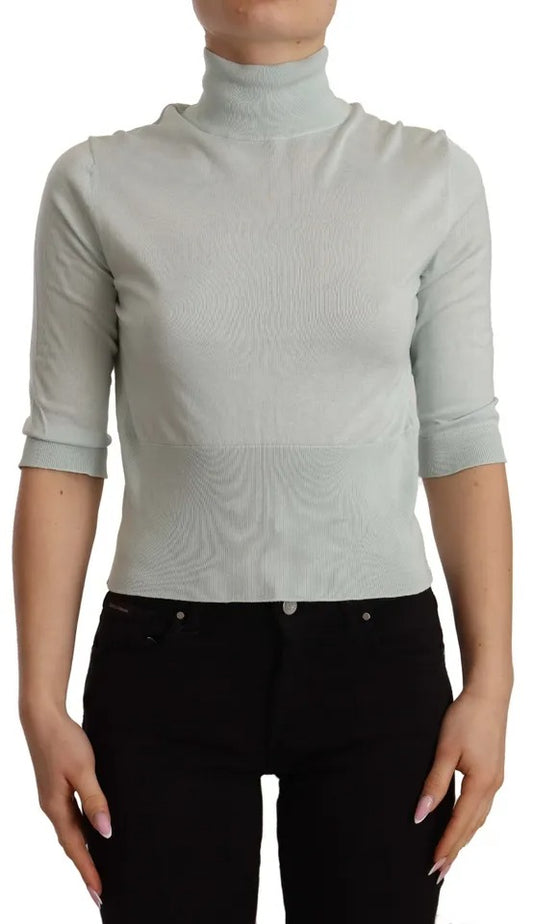 Dolce & Gabbana Mint Green 3/4 Sleeves Turtle Neck Silk Top by Dolce & Gabbana
