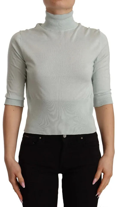 Dolce & Gabbana Mint Green 3/4 Sleeves Turtle Neck Silk Top by Dolce & Gabbana