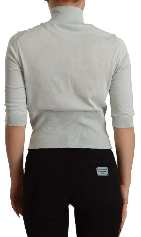 Dolce & Gabbana Mint Green 3/4 Sleeves Turtle Neck Silk Top by Dolce & Gabbana