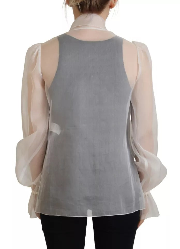 Dolce & Gabbana White Ascot Collar Long Sleeves Blouse Top by Dolce & Gabbana