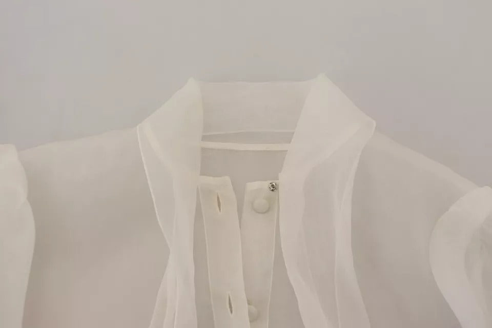 Dolce & Gabbana White Ascot Collar Long Sleeves Blouse Top by Dolce & Gabbana
