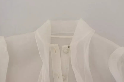 Dolce & Gabbana White Ascot Collar Long Sleeves Blouse Top by Dolce & Gabbana