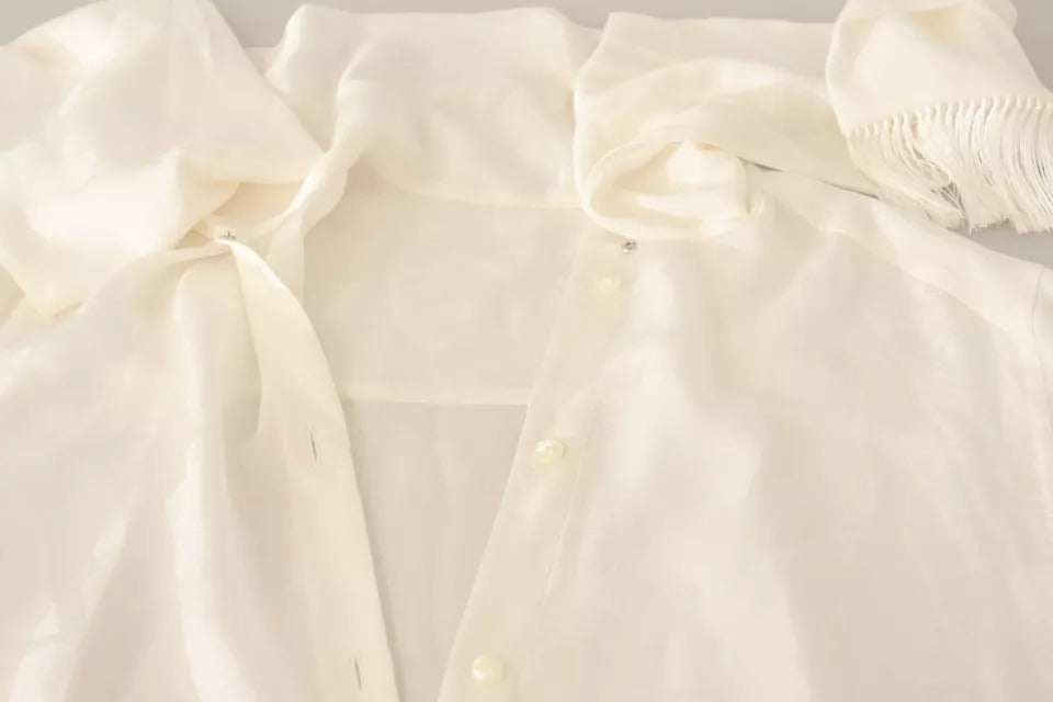 Dolce & Gabbana White Blouse Ascot Collar Shirt Silk Button Top by Dolce & Gabbana