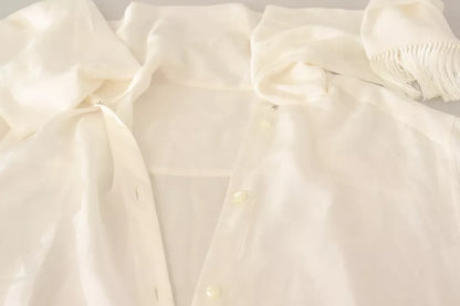 Dolce & Gabbana White Blouse Ascot Collar Shirt Silk Button Top by Dolce & Gabbana