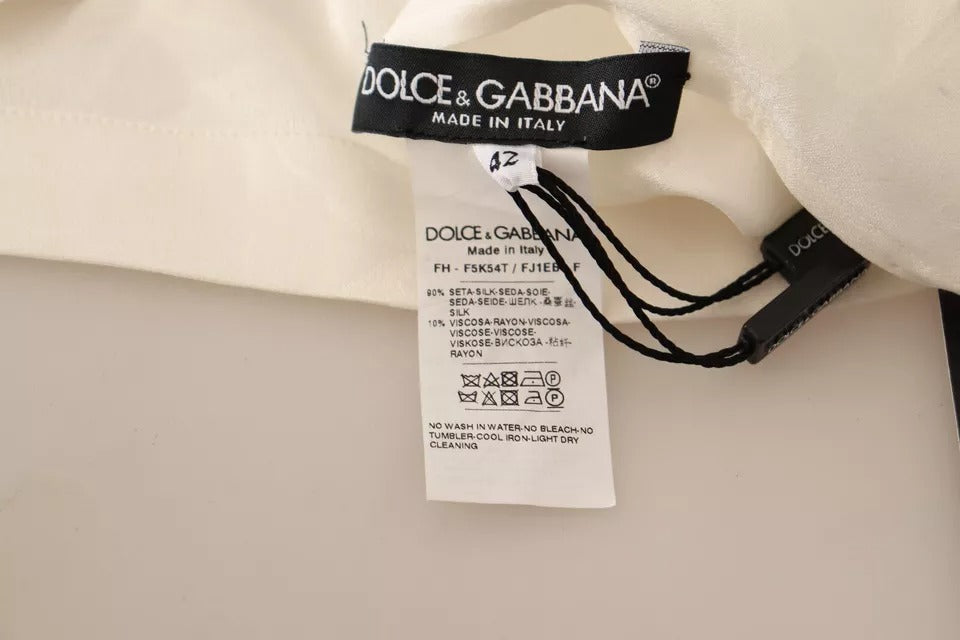Dolce & Gabbana White Blouse Ascot Collar Shirt Silk Button Top by Dolce & Gabbana