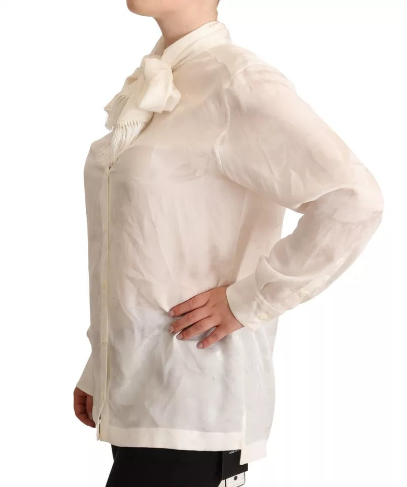 Dolce & Gabbana White Blouse Ascot Collar Shirt Silk Button Top by Dolce & Gabbana