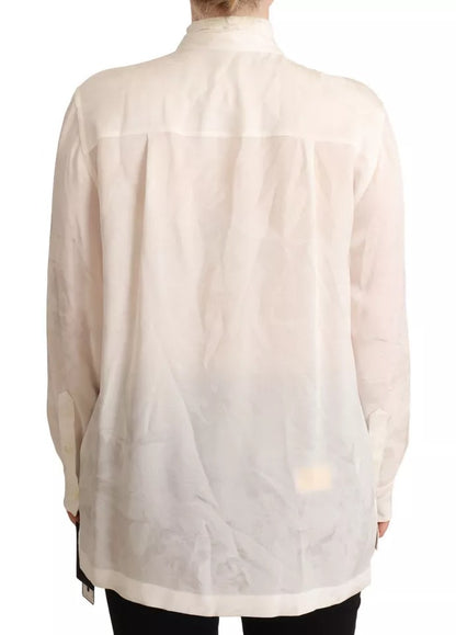 Dolce & Gabbana White Blouse Ascot Collar Shirt Silk Button Top by Dolce & Gabbana