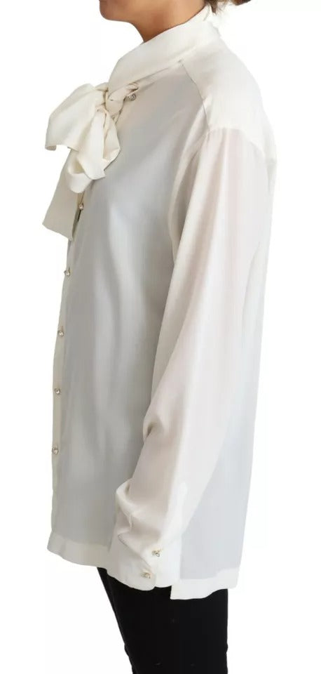 Dolce & Gabbana White Blouse Ascot Collar Shirt Silk Top by Dolce & Gabbana