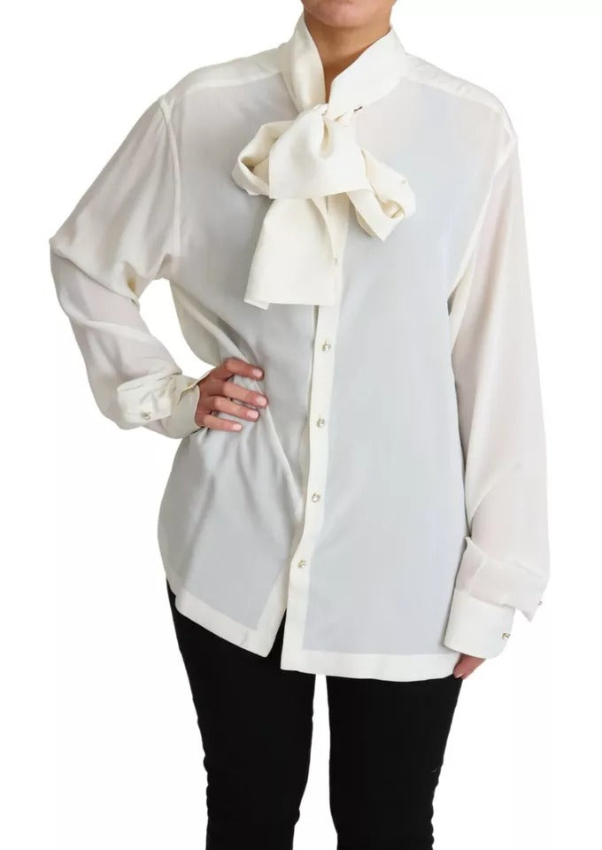 Dolce & Gabbana White Blouse Ascot Collar Shirt Silk Top by Dolce & Gabbana
