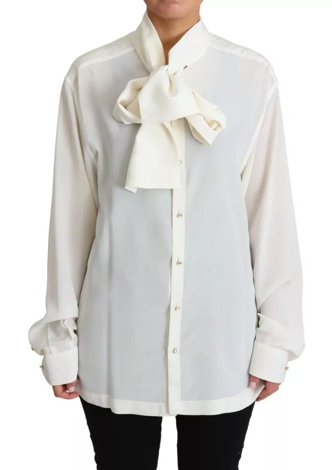 Dolce & Gabbana White Blouse Ascot Collar Shirt Silk Top by Dolce & Gabbana
