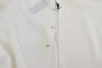 Dolce & Gabbana White Blouse Ascot Collar Shirt Silk Top by Dolce & Gabbana