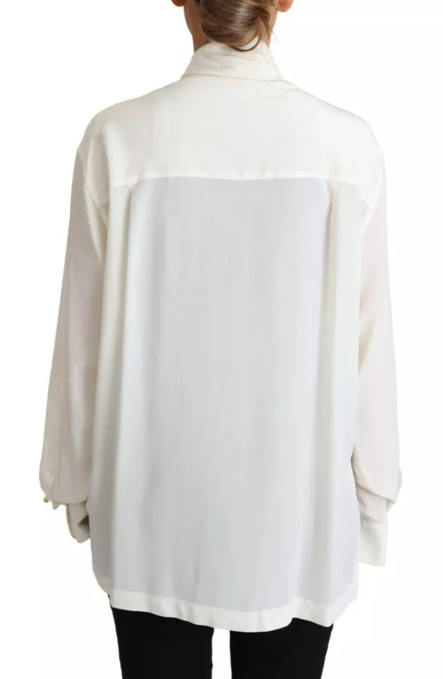 Dolce & Gabbana White Blouse Ascot Collar Shirt Silk Top by Dolce & Gabbana