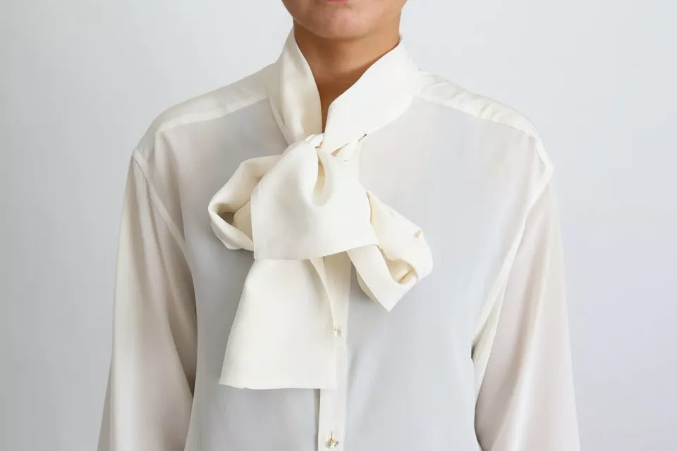 Dolce & Gabbana White Blouse Ascot Collar Shirt Silk Top by Dolce & Gabbana