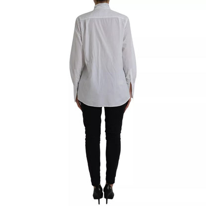 Dolce & Gabbana White Cotton Ascot Collar Long Sleeves Top by Dolce & Gabbana