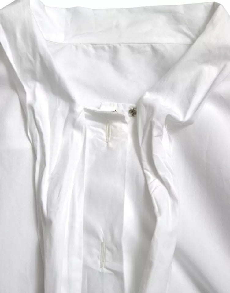 Dolce & Gabbana White Cotton Ascot Collar Long Sleeves Top by Dolce & Gabbana