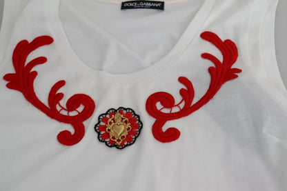 Dolce & Gabbana White Cotton Heart Applique Sleeveless Tank Top by Dolce & Gabbana