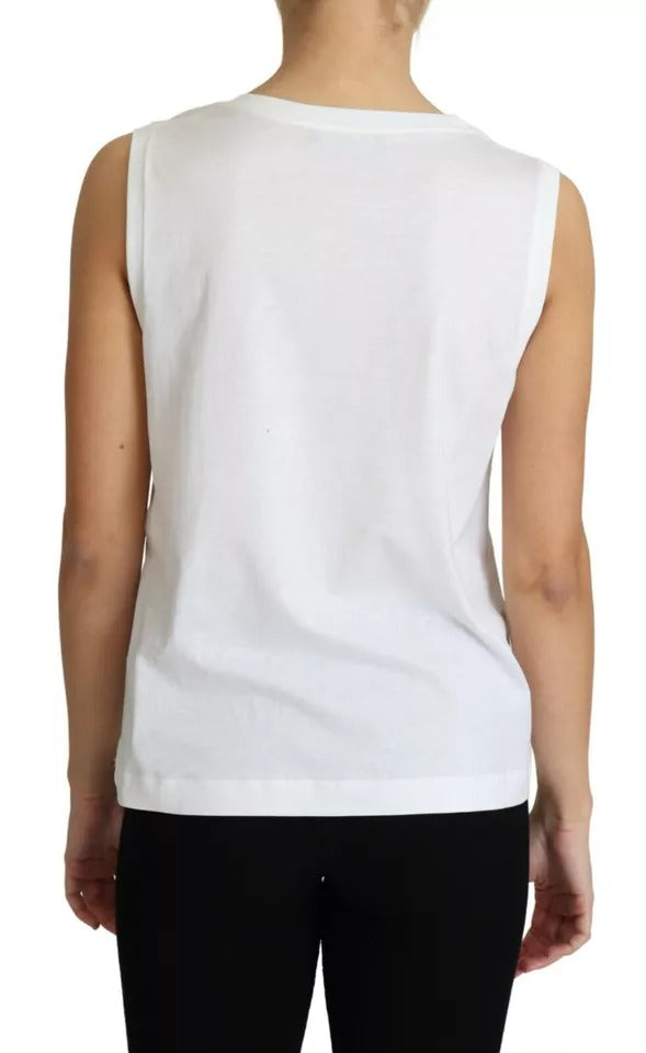 Dolce & Gabbana White Cotton Heart Applique Sleeveless Tank Top by Dolce & Gabbana