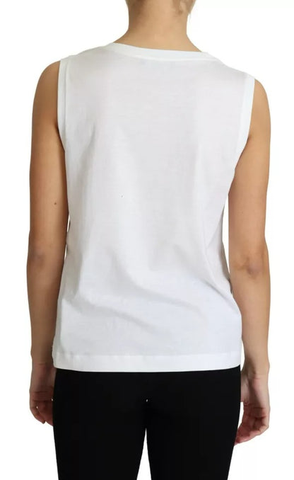 Dolce & Gabbana White Cotton Heart Applique Sleeveless Tank Top by Dolce & Gabbana