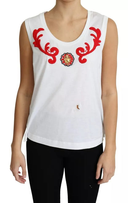 Dolce & Gabbana White Cotton Heart Applique Sleeveless Tank Top by Dolce & Gabbana