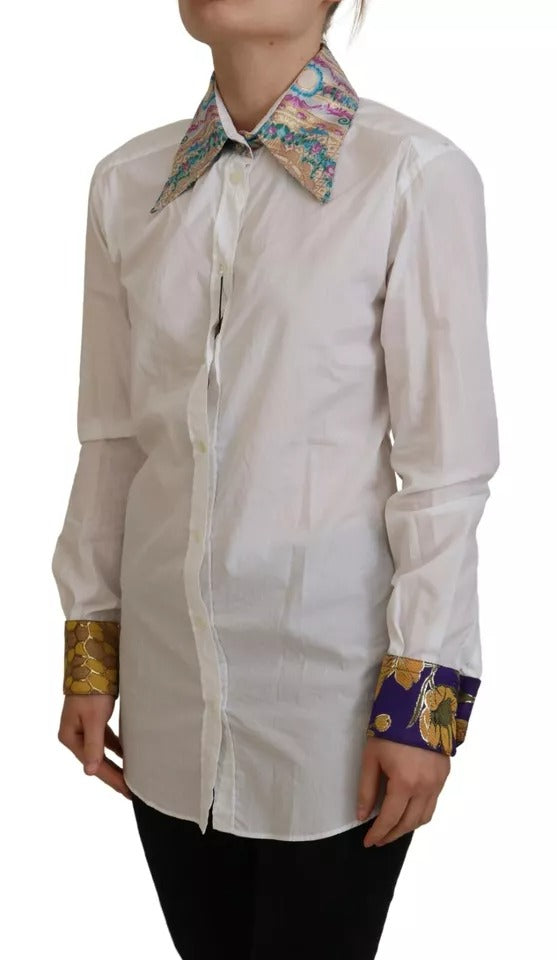 Dolce & Gabbana White Floral Jacquard Cotton Long Sleeves Top by Dolce & Gabbana