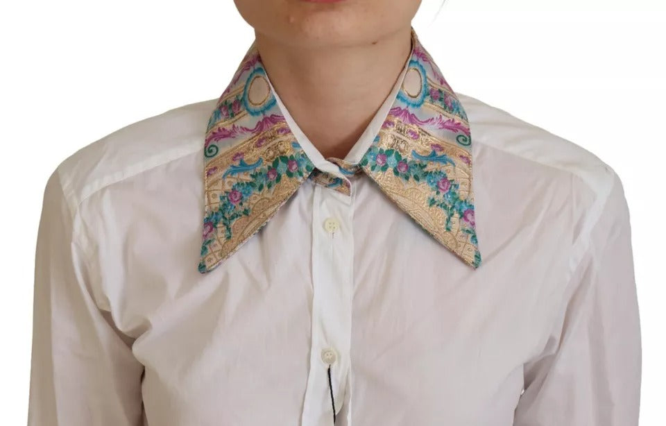 Dolce & Gabbana White Floral Jacquard Cotton Long Sleeves Top by Dolce & Gabbana