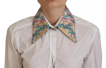 Dolce & Gabbana White Floral Jacquard Cotton Long Sleeves Top by Dolce & Gabbana