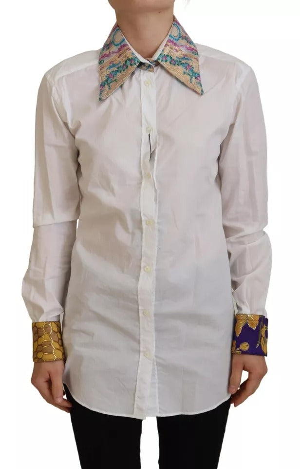 Dolce & Gabbana White Floral Jacquard Cotton Long Sleeves Top by Dolce & Gabbana