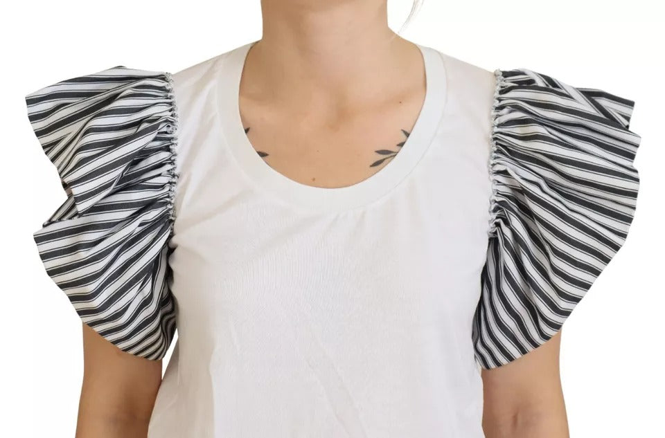 Dolce & Gabbana White Striped Short Sleeves Pullover Top by Dolce & Gabbana