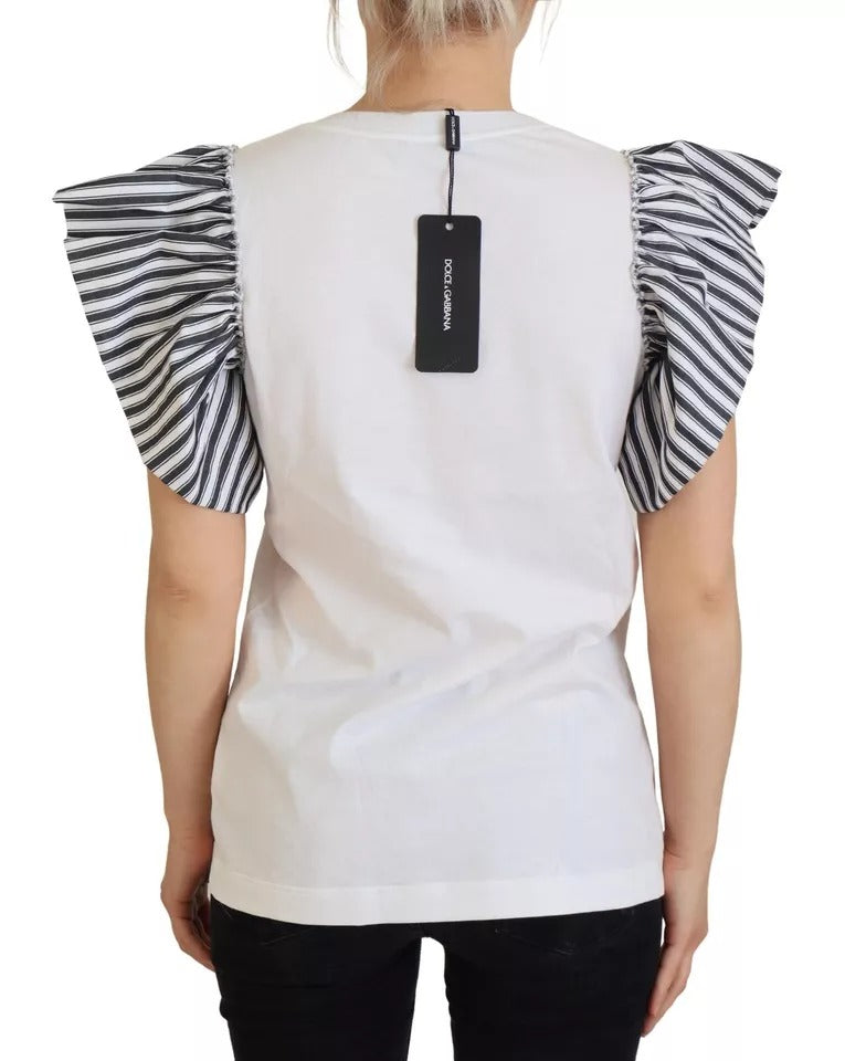 Dolce & Gabbana White Striped Short Sleeves Pullover Top by Dolce & Gabbana