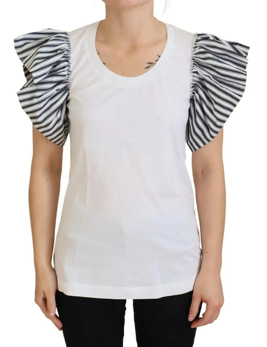 Dolce & Gabbana White Striped Short Sleeves Pullover Top by Dolce & Gabbana