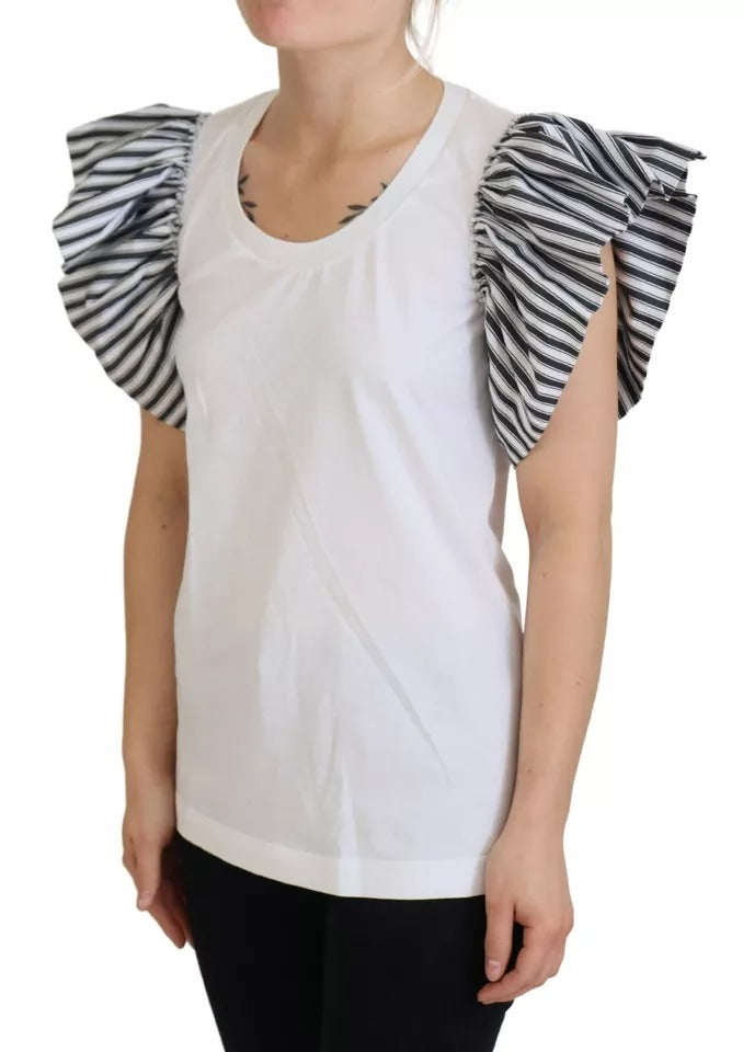 Dolce & Gabbana White Striped Short Sleeves Pullover Top by Dolce & Gabbana
