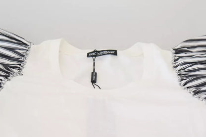 Dolce & Gabbana White Striped Short Sleeves Pullover Top by Dolce & Gabbana