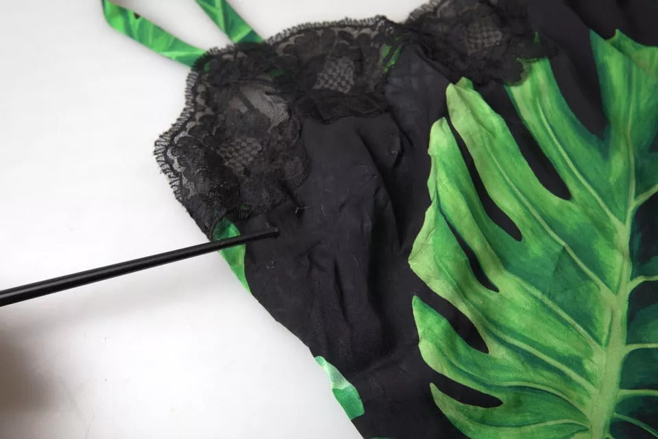 Sous-vêtement caraco en soie imprimé philodendron noir Dolce &amp; Gabbana