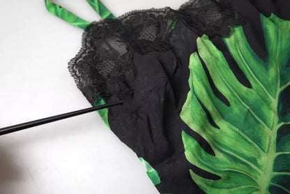 Sous-vêtement caraco en soie imprimé philodendron noir Dolce &amp; Gabbana