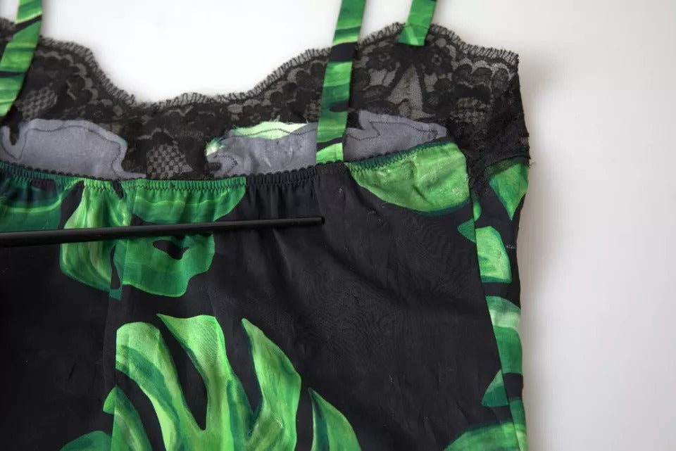 Sous-vêtement caraco en soie imprimé philodendron noir Dolce &amp; Gabbana