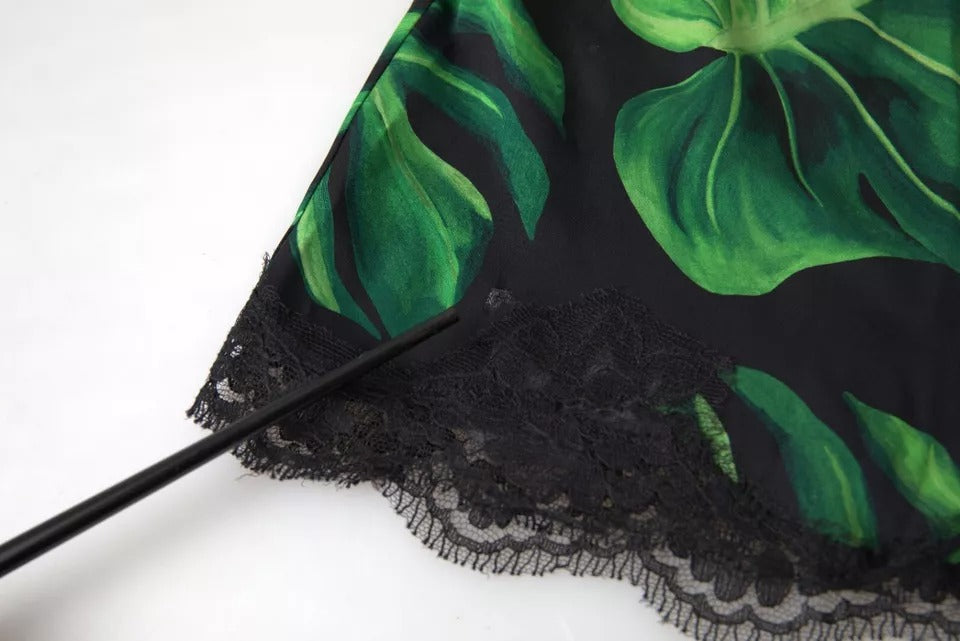 Sous-vêtement caraco en soie imprimé philodendron noir Dolce &amp; Gabbana