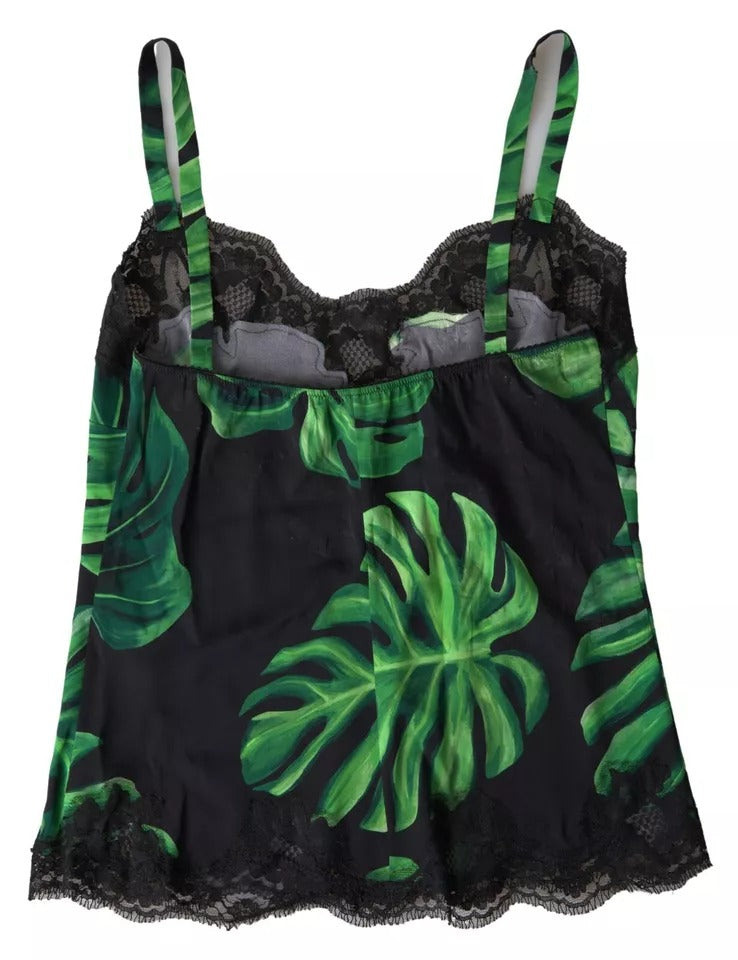 Sous-vêtement caraco en soie imprimé philodendron noir Dolce &amp; Gabbana