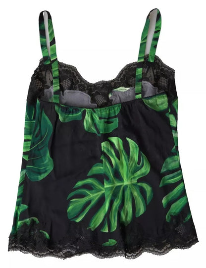 Sous-vêtement caraco en soie imprimé philodendron noir Dolce &amp; Gabbana