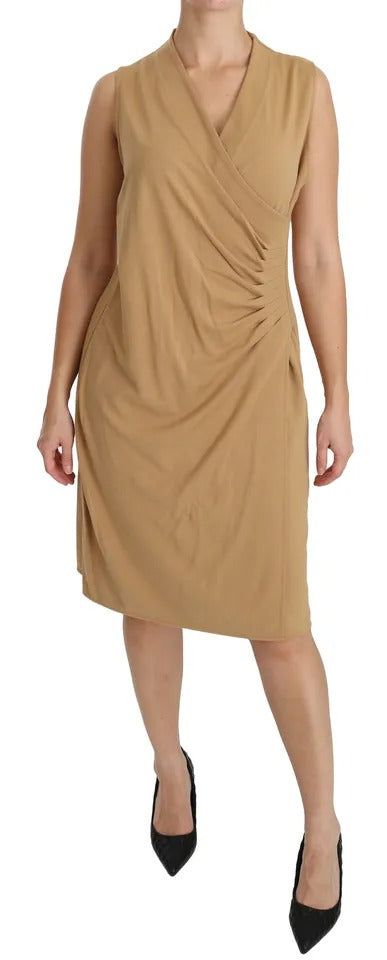 Ralph Lauren Brown V-neck Shift Knee Length Viscose Dress by Ralph Lauren
