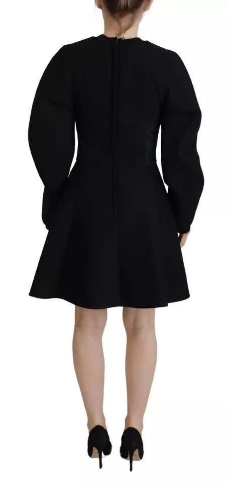 Dolce & Gabbana Black Long Sleeves A-line Mini Cotton Dress by Dolce & Gabbana