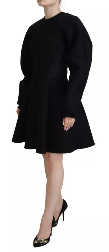 Dolce & Gabbana Black Long Sleeves A-line Mini Cotton Dress by Dolce & Gabbana