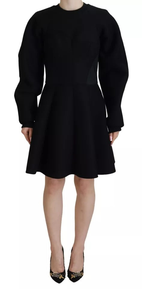 Dolce & Gabbana Black Long Sleeves A-line Mini Cotton Dress by Dolce & Gabbana