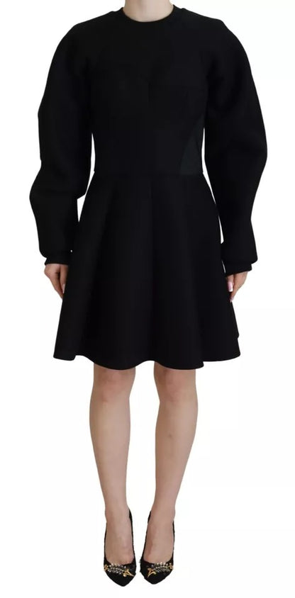 Dolce & Gabbana Black Long Sleeves A-line Mini Cotton Dress by Dolce & Gabbana